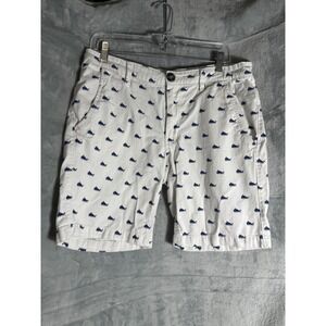 Sunday Work Clothes Mens 32 White Chino Shorts Blue Whale Embroidery Nautical